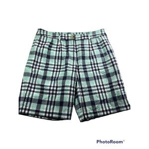 Pendleton Women's Blue,‎ Green & White Check Plaid High Rise Shorts Size 16